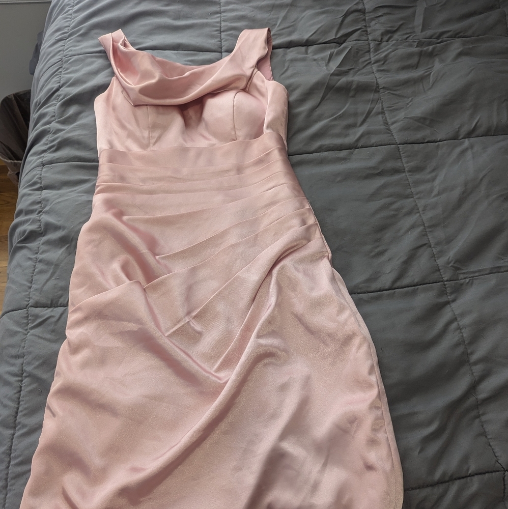 Azazie bridesmaid dress. Above the knee rose gold/mauve color.